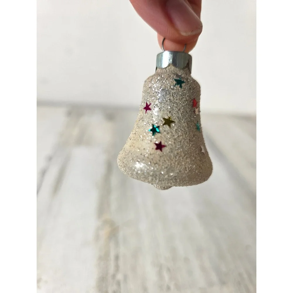 Vintage franke confetti star bell ornament mica glass glitter Xmas tree